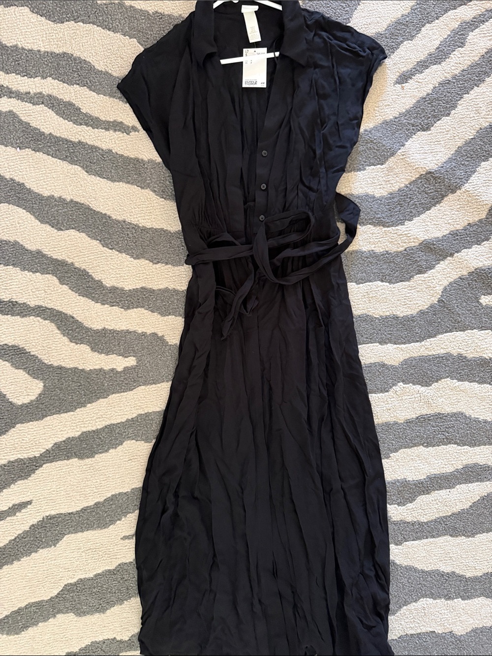 H&M Black Maxi Wrap Dress with Tie Belt